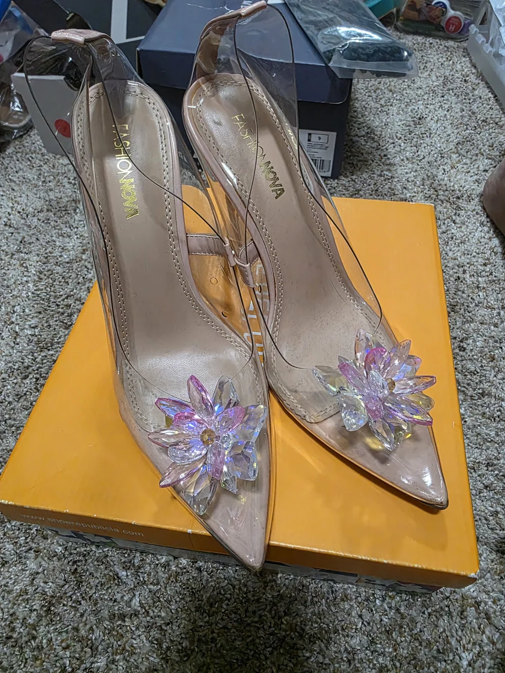 Fashion Nova Clear Pink Crystal-Embellished  Pumps